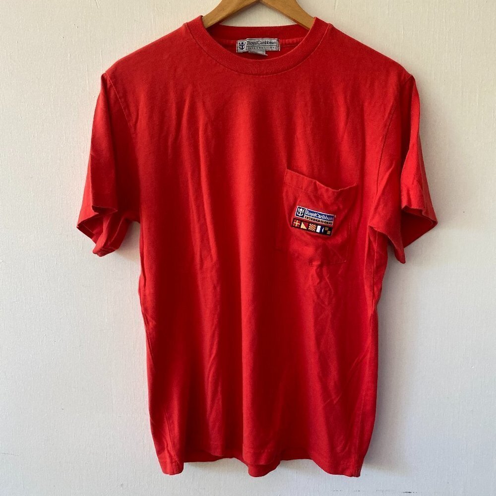 Royal Caribbean T-shirt Medium Red Short Sleeve VTG Pocket Single Stitch‎